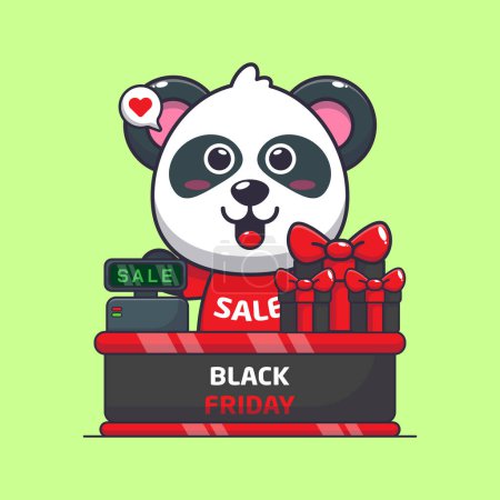 Ilustración de Lindo panda con mesa de cajero en negro viernes venta ilustración vector de dibujos animados - Imagen libre de derechos