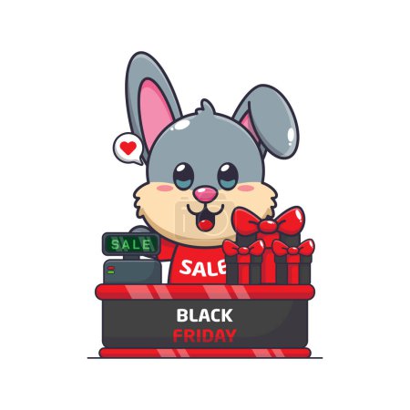 Illustration for Cute rabbit with cashier table in black friday sale cartoon vector illustration - Royalty Free Image