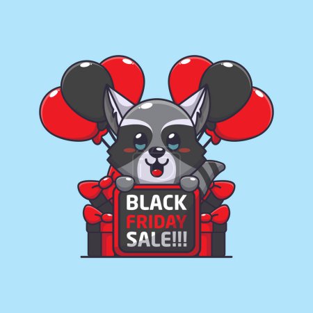 Illustration for Cute raccoon happy in black friday sale cartoon vector illustration - Royalty Free Image