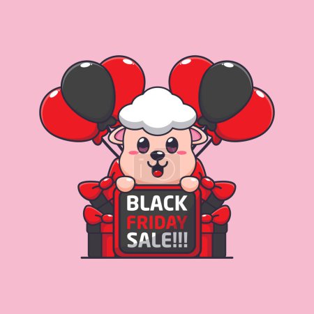 Illustration for Cute sheep happy in black friday sale cartoon vector illustration - Royalty Free Image