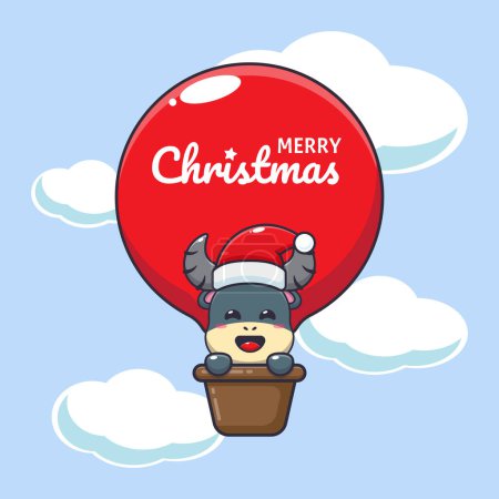 Illustration for Cute buffalo fly with air balloon. Cute christmas cartoon character illustration. - Royalty Free Image