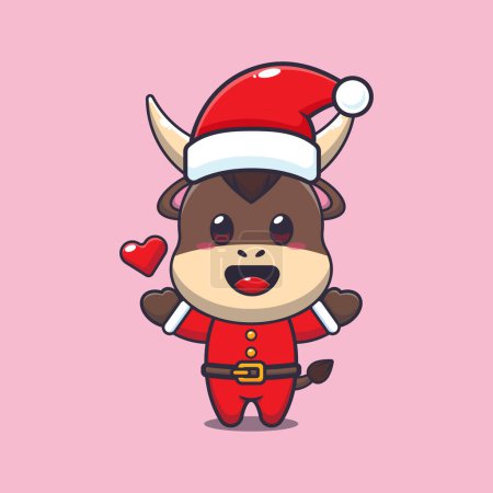 Ilustración de Lindo toro vestido con traje de santa. Lindo personaje de dibujos animados de Navidad ilustración. - Imagen libre de derechos