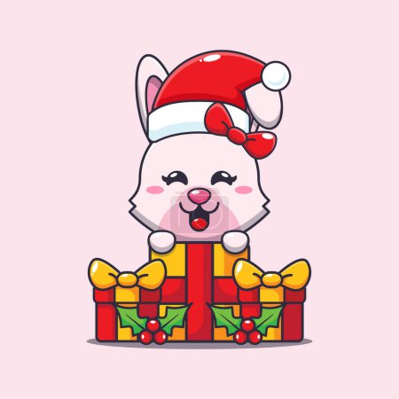 Illustration for Cute bunny happy with christmas gift. Cute christmas cartoon character illustration. - Royalty Free Image
