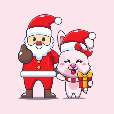 Illustration for Cute bunny with santa claus. Cute christmas cartoon character illustration. - Royalty Free Image