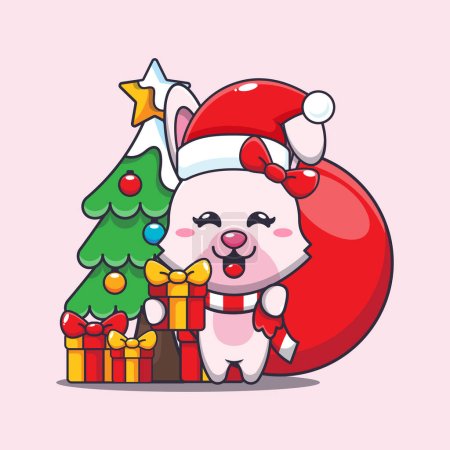 Ilustración de Lindo conejito llevando regalo de Navidad. Lindo personaje de dibujos animados de Navidad ilustración. - Imagen libre de derechos