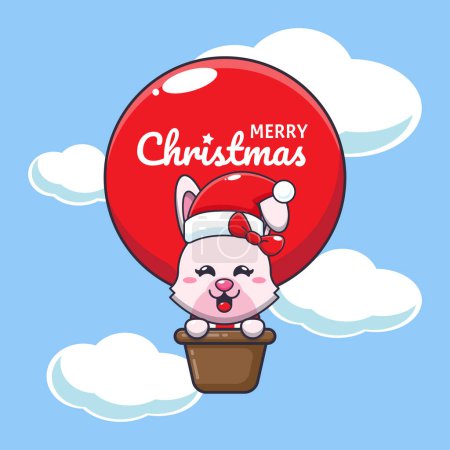 Illustration for Cute bunny fly with air balloon. Cute christmas cartoon character illustration. - Royalty Free Image