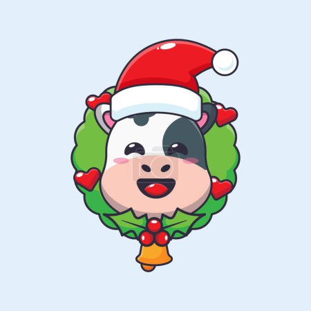 Illustration for Cute cow in christmas day. Cute christmas cartoon character illustration. - Royalty Free Image