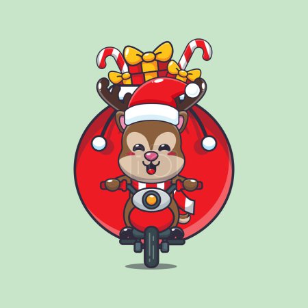 Illustration for Cute donkey carrying christmas gift with motorcycle. Cute christmas cartoon character illustration. - Royalty Free Image