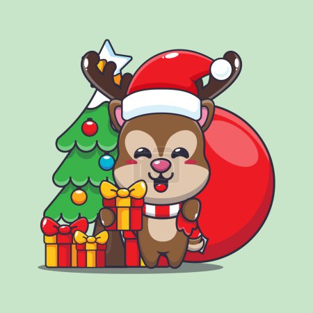 Illustration for Cute donkey carrying christmas gift. Cute christmas cartoon character illustration. - Royalty Free Image
