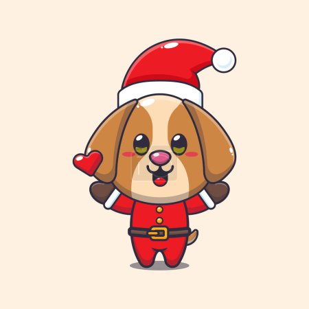 Illustration for Cute dog wearing santa costume. Cute christmas cartoon character illustration. - Royalty Free Image