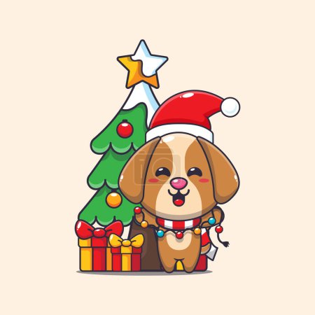 Illustration for Cute dog with christmast lamp. Cute christmas cartoon character illustration. - Royalty Free Image
