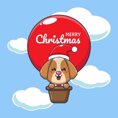 Ilustración de Lindo perro volar con globo de aire. Lindo personaje de dibujos animados de Navidad ilustración. - Imagen libre de derechos