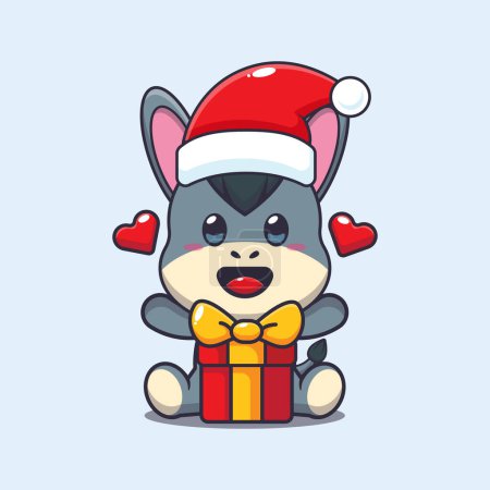 Illustration for Cute donkey with christmas gift. Cute christmas cartoon character illustration. - Royalty Free Image