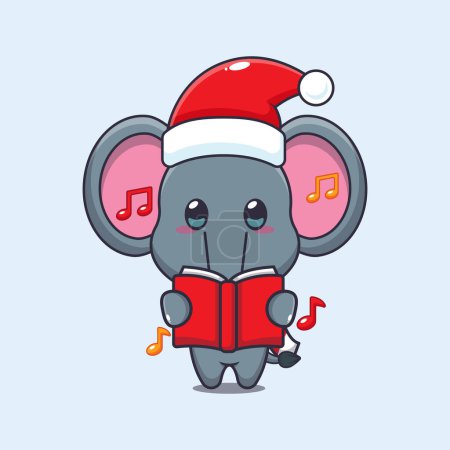 Ilustración de Lindo elefante canta una canción de Navidad. Lindo personaje de dibujos animados de Navidad ilustración. - Imagen libre de derechos
