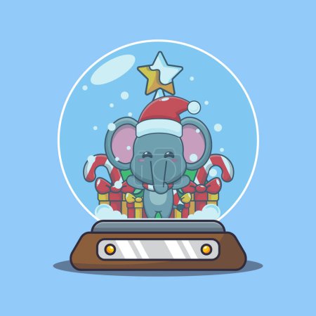 Illustration for Cute elephant in snow globe. Cute christmas cartoon character illustration. - Royalty Free Image
