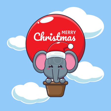 Illustration for Cute elephant fly with air balloon. Cute christmas cartoon character illustration. - Royalty Free Image