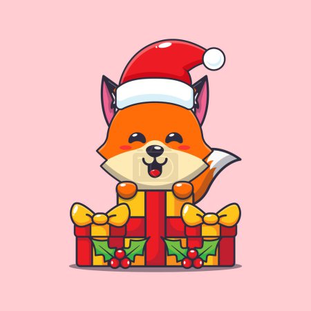 Illustration for Cute fox happy with christmas gift. Cute christmas cartoon character illustration. - Royalty Free Image