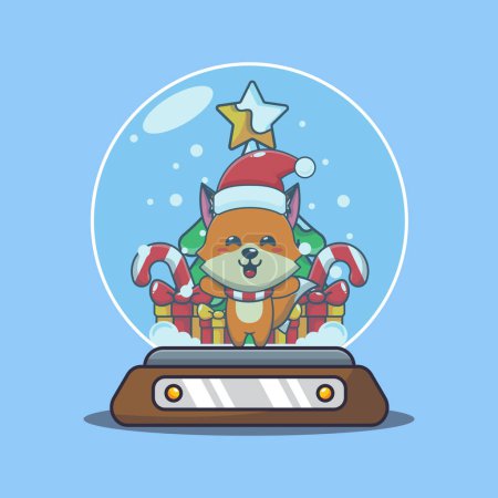 Illustration for Cute fox in snow globe. Cute christmas cartoon character illustration. - Royalty Free Image