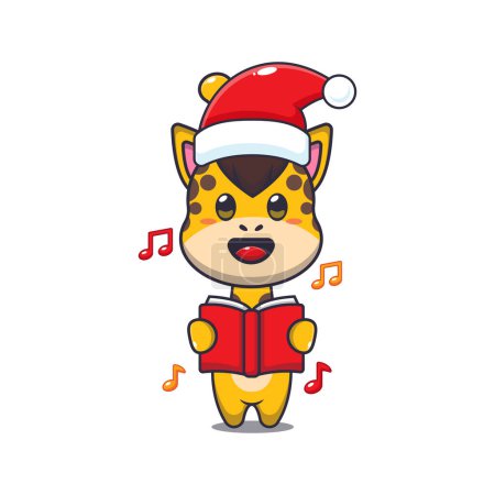 Illustration for Cute giraffe sing a christmas song. Cute christmas cartoon character illustration. - Royalty Free Image