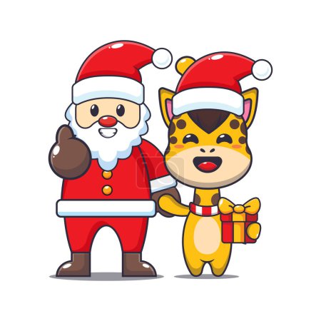 Téléchargez les illustrations : Jolie girafe avec Santa Claus. Jolie illustration de personnage de dessin animé de Noël. - en licence libre de droit
