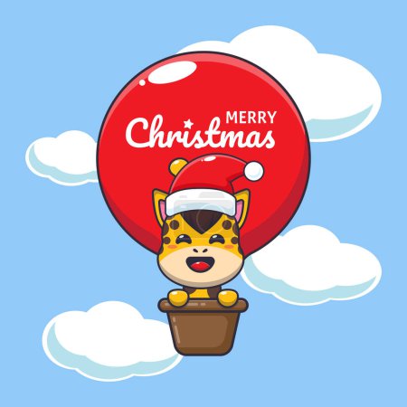 Ilustración de Linda jirafa volar con globo aerostático. Lindo personaje de dibujos animados de Navidad ilustración. - Imagen libre de derechos