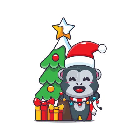 Illustration for Cute gorilla with christmast lamp. Cute christmas cartoon character illustration. - Royalty Free Image