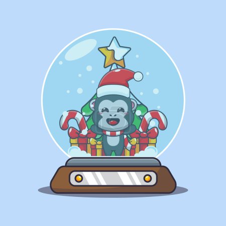 Illustration for Cute gorilla in snow globe. Cute christmas cartoon character illustration. - Royalty Free Image
