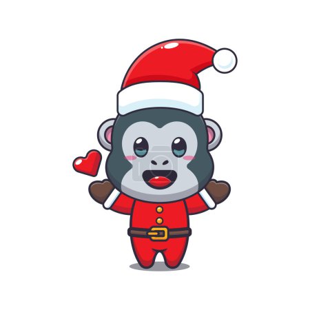 Téléchargez les illustrations : Mignon gorille avec Santa Claus. Jolie illustration de personnage de dessin animé de Noël. - en licence libre de droit