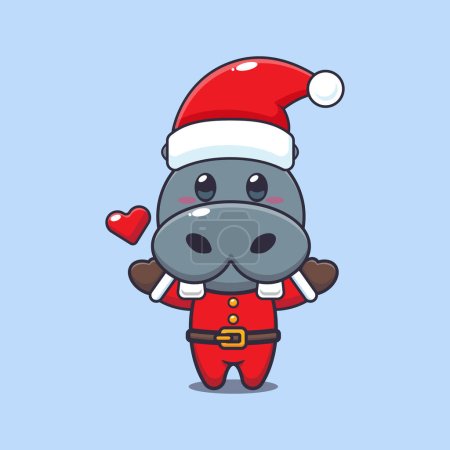 Illustration for Cute hippo wearing santa costume. Cute christmas cartoon character illustration. - Royalty Free Image