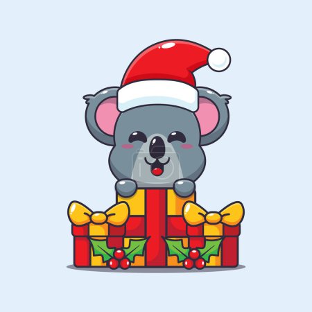 Téléchargez les illustrations : Mignon koala heureux avec cadeau de Noël. Jolie illustration de personnage de dessin animé de Noël. - en licence libre de droit