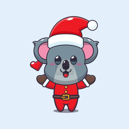 Illustration for Cute koala wearing santa costume. Cute christmas cartoon character illustration. - Royalty Free Image