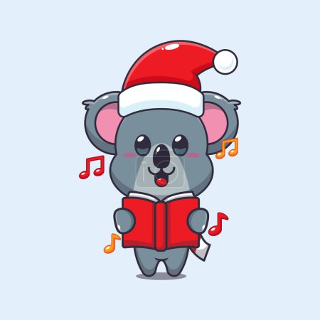 Ilustración de Lindo koala cantar una canción de Navidad. Lindo personaje de dibujos animados de Navidad ilustración. - Imagen libre de derechos