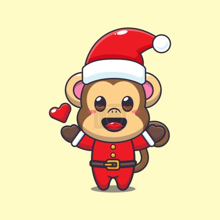 Téléchargez les illustrations : Mignon singe portant un costume de Père Noël. Jolie illustration de personnage de dessin animé de Noël. - en licence libre de droit