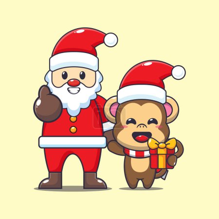 Illustration for Cute monkey with santa claus. Cute christmas cartoon character illustration. - Royalty Free Image
