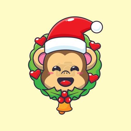 Illustration for Cute monkey in christmas day. Cute christmas cartoon character illustration. - Royalty Free Image