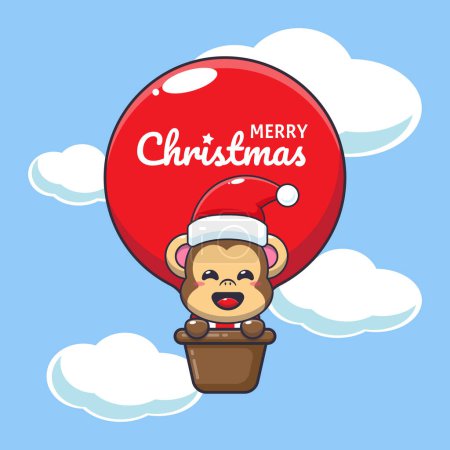 Illustration for Cute monkey fly with air balloon. Cute christmas cartoon character illustration. - Royalty Free Image