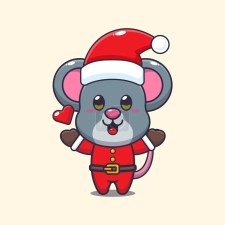 Téléchargez les illustrations : Mignonne souris portant le costume de Père Noël. Jolie illustration de personnage de dessin animé de Noël. - en licence libre de droit