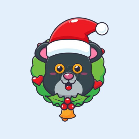 Illustration for Cute panther in christmas day. Cute christmas cartoon character illustration. - Royalty Free Image