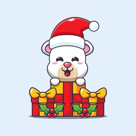 Téléchargez les illustrations : Ours polaire mignon heureux avec cadeau de Noël. Jolie illustration de personnage de dessin animé de Noël. - en licence libre de droit