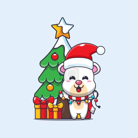 Illustration for Cute polar bear with christmast lamp. Cute christmas cartoon character illustration. - Royalty Free Image