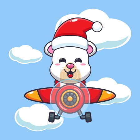 Ilustración de Lindo oso polar con sombrero de santa volando con avión. Lindo personaje de dibujos animados de Navidad ilustración. - Imagen libre de derechos