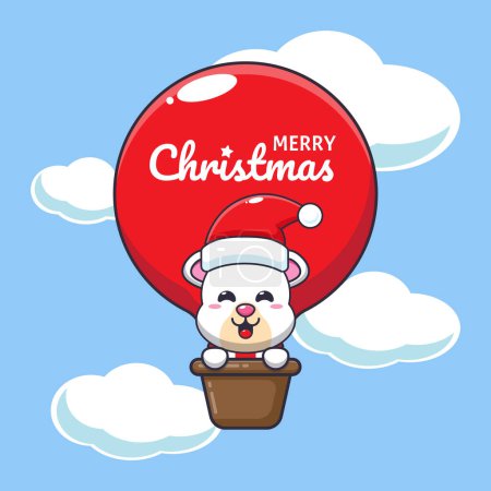 Ilustración de Linda mosca oso polar con globo aerostático. Lindo personaje de dibujos animados de Navidad ilustración. - Imagen libre de derechos