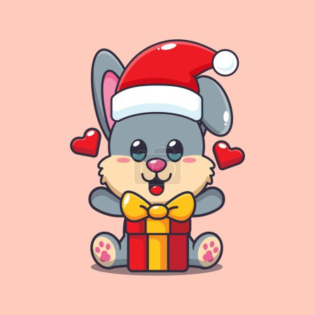 Ilustración de Lindo conejo con regalo de Navidad. Lindo personaje de dibujos animados de Navidad ilustración. - Imagen libre de derechos