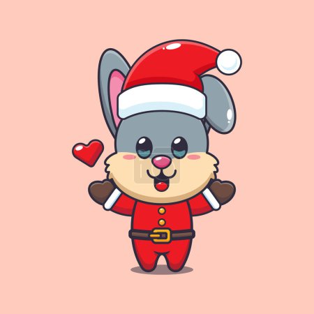 Téléchargez les illustrations : Mignon lapin en costume de Père Noël. Jolie illustration de personnage de dessin animé de Noël. - en licence libre de droit