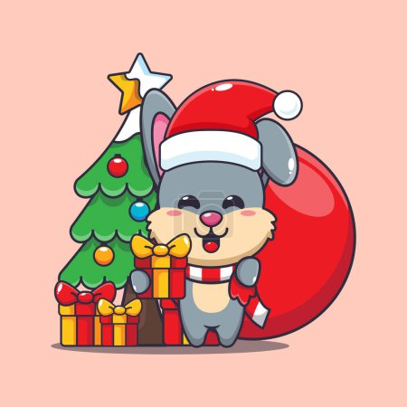 Ilustración de Lindo conejo llevando regalo de Navidad. Lindo personaje de dibujos animados de Navidad ilustración. - Imagen libre de derechos