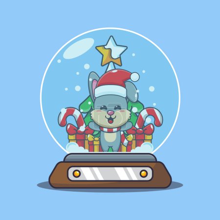 Illustration for Cute rabbit in snow globe. Cute christmas cartoon character illustration. - Royalty Free Image