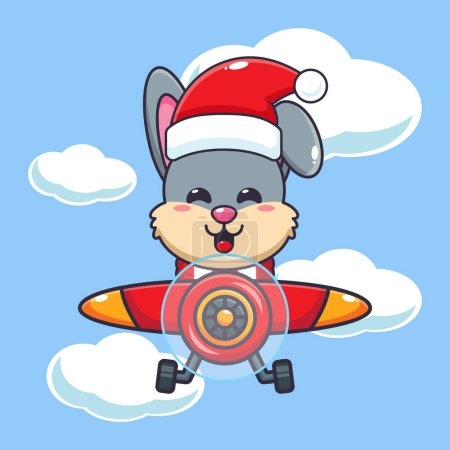Ilustración de Lindo conejo con sombrero de santa volando con avión. Lindo personaje de dibujos animados de Navidad ilustración. - Imagen libre de derechos