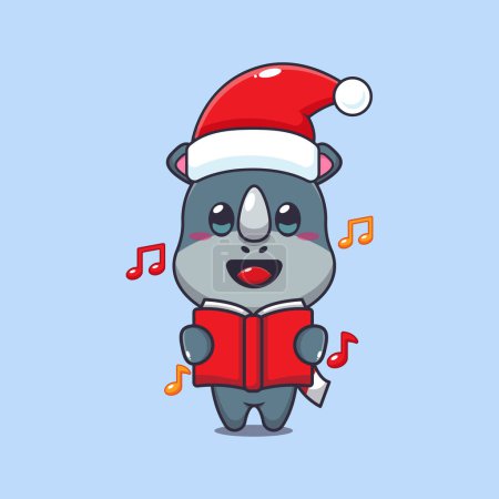 Ilustración de Lindo rinoceronte cantar una canción de Navidad. Lindo personaje de dibujos animados de Navidad ilustración. - Imagen libre de derechos