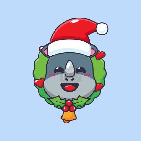Téléchargez les illustrations : Mignon rhinocéros le jour de Noël. Jolie illustration de personnage de dessin animé de Noël. - en licence libre de droit