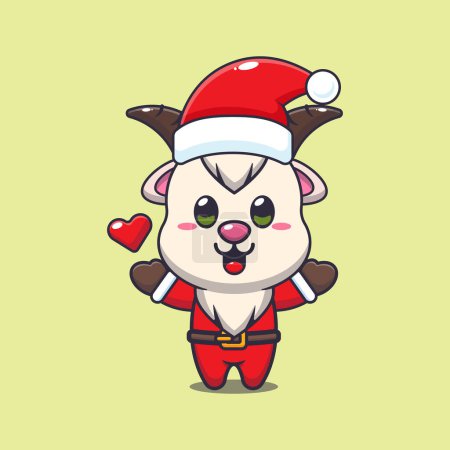 Illustration for Cute goat wearing santa costume. Cute christmas cartoon character illustration. - Royalty Free Image